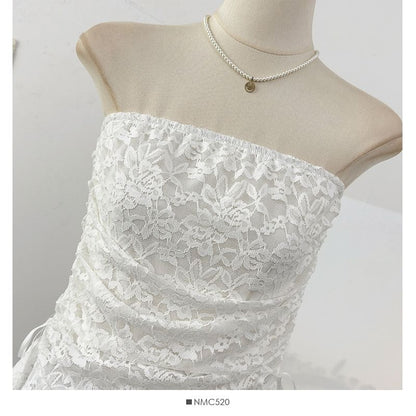 Plain Ruched Lace Tube Top