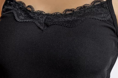 Set: Lace-Trim Ribbed Camisole Top + High Waist Shorts