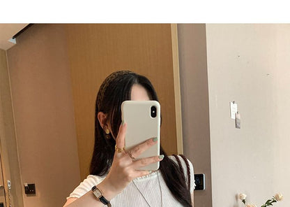 Short Sleeve Boat Neck Plain Lace Trim Ruched Top