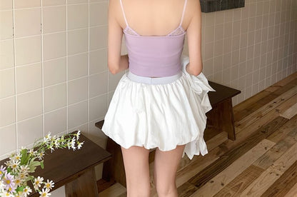 V-Neck Plain Mock Two Piece Panel Lace Crop Camisole Top