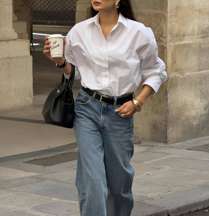 Long Sleeve Plain Loose-Fit Shirt