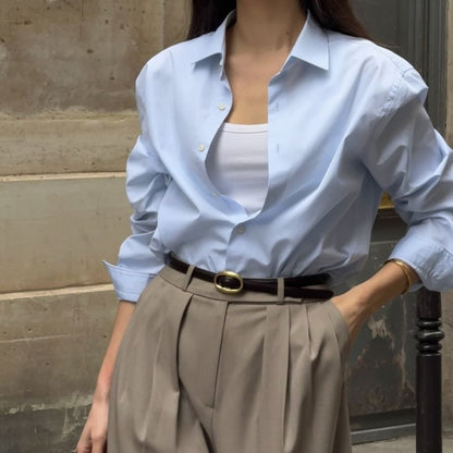 Long Sleeve Plain Loose-Fit Shirt