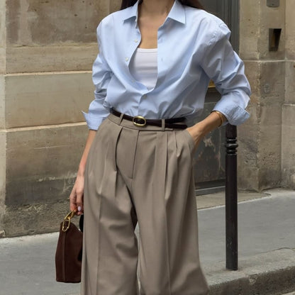 Long Sleeve Plain Loose-Fit Shirt