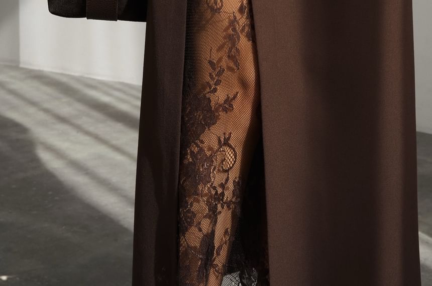 High Waist Lace Panel Maxi A-Line Skirt