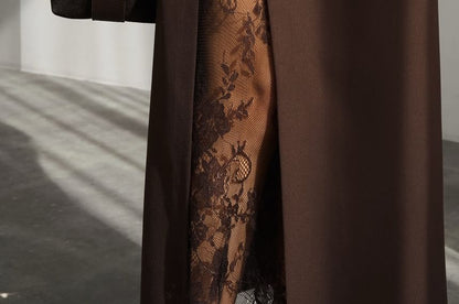 High Waist Lace Panel Maxi A-Line Skirt