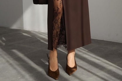 High Waist Lace Panel Maxi A-Line Skirt