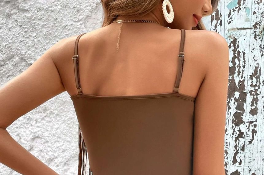 V-Neck Fringe Slim-Fit Camisole Top