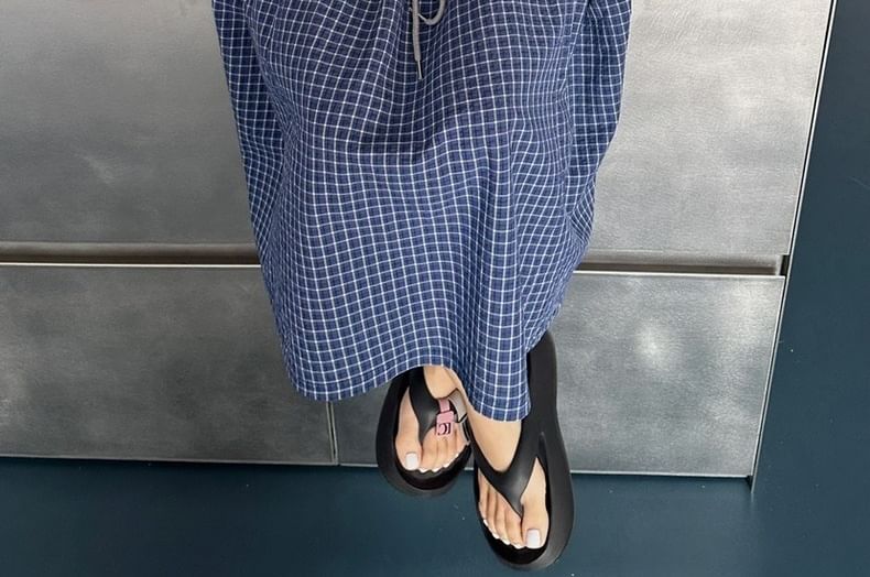 High Waist Color Block Checked Panel Midi A-Line Skirt