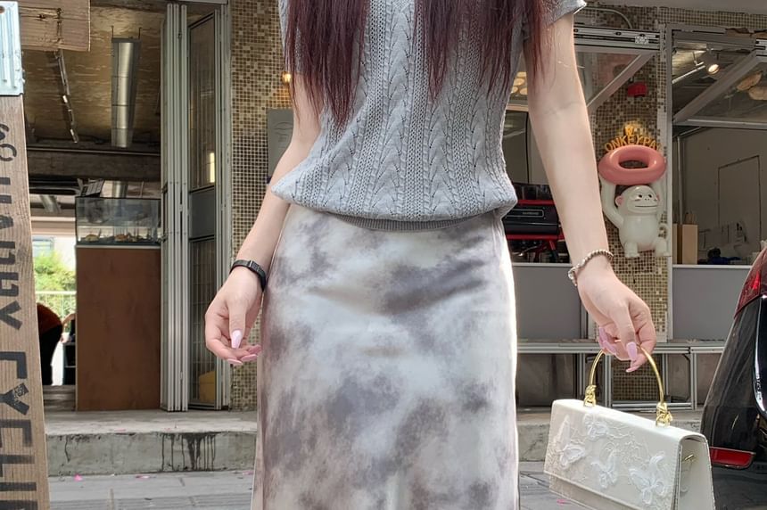 High Waist Tie-Dyed Midi A-Line Skirt