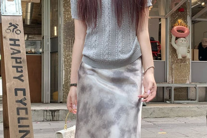 High Waist Tie-Dyed Midi A-Line Skirt