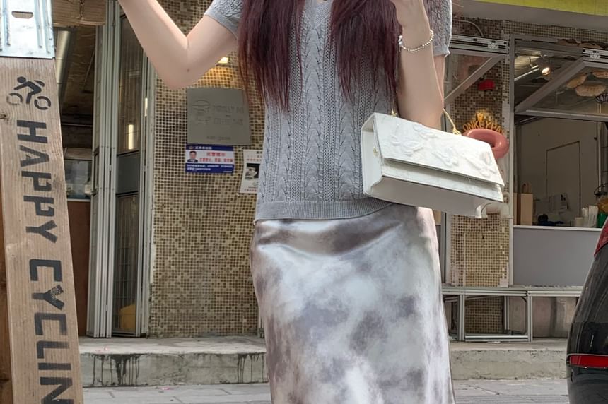 High Waist Tie-Dyed Midi A-Line Skirt
