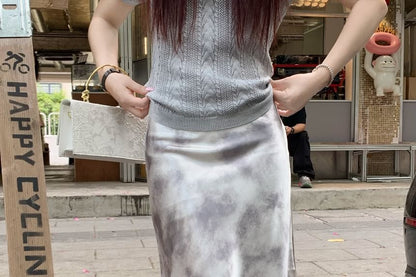 High Waist Tie-Dyed Midi A-Line Skirt