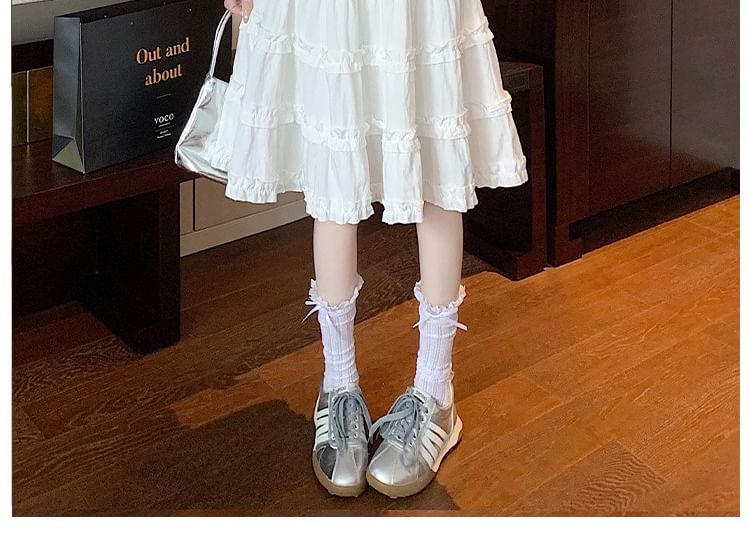 High Waist Plain Ruffled Mini A-Line Skirt