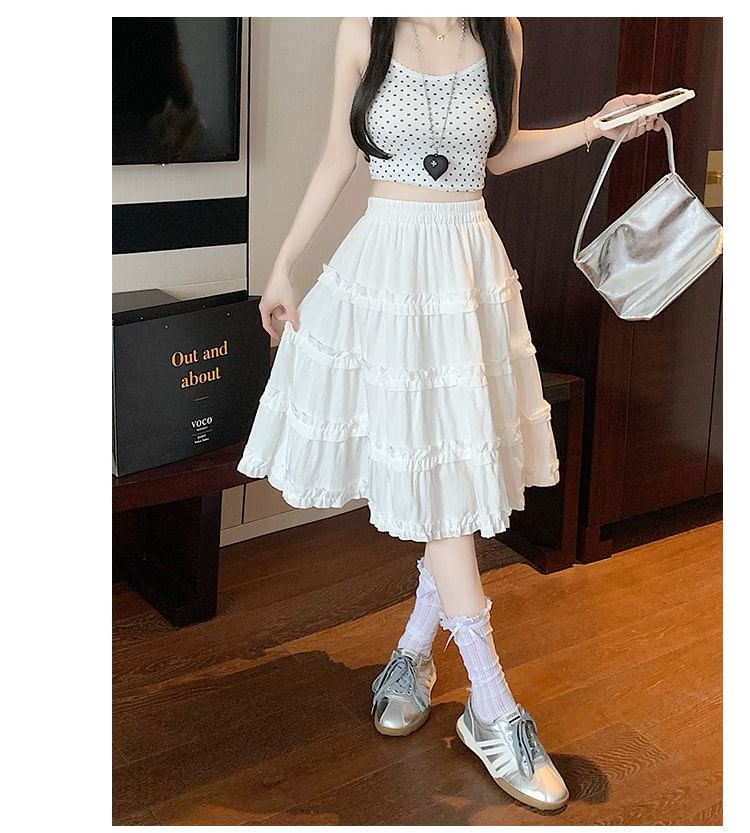 High Waist Plain Ruffled Mini A-Line Skirt