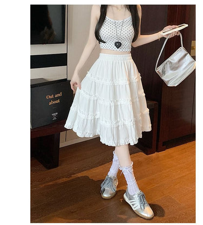 High Waist Plain Ruffled Mini A-Line Skirt