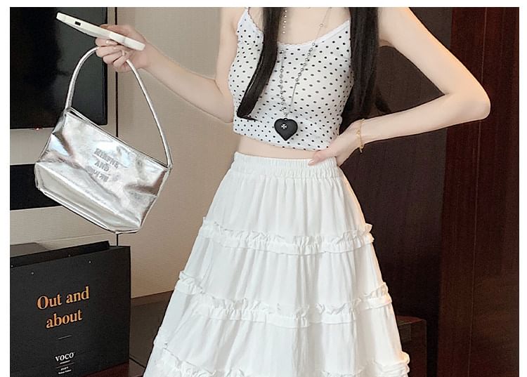 High Waist Plain Ruffled Mini A-Line Skirt