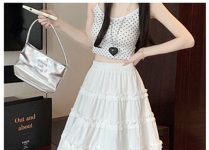 High Waist Plain Ruffled Mini A-Line Skirt