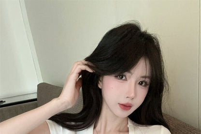 Short-Sleeve Crew Neck Plain Lace Back Crop T-Shirt