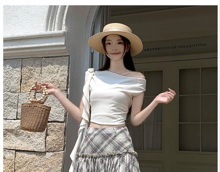 High Waist Plaid Gathered Panel Maxi A-Line Skirt