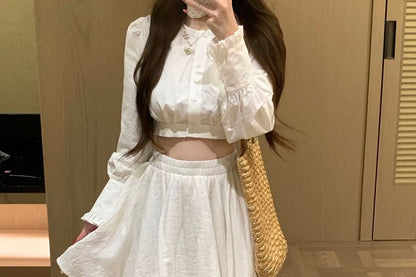 Elastic Waist Plain Asymmetrical Panel Lace Midi A-Line Skirt