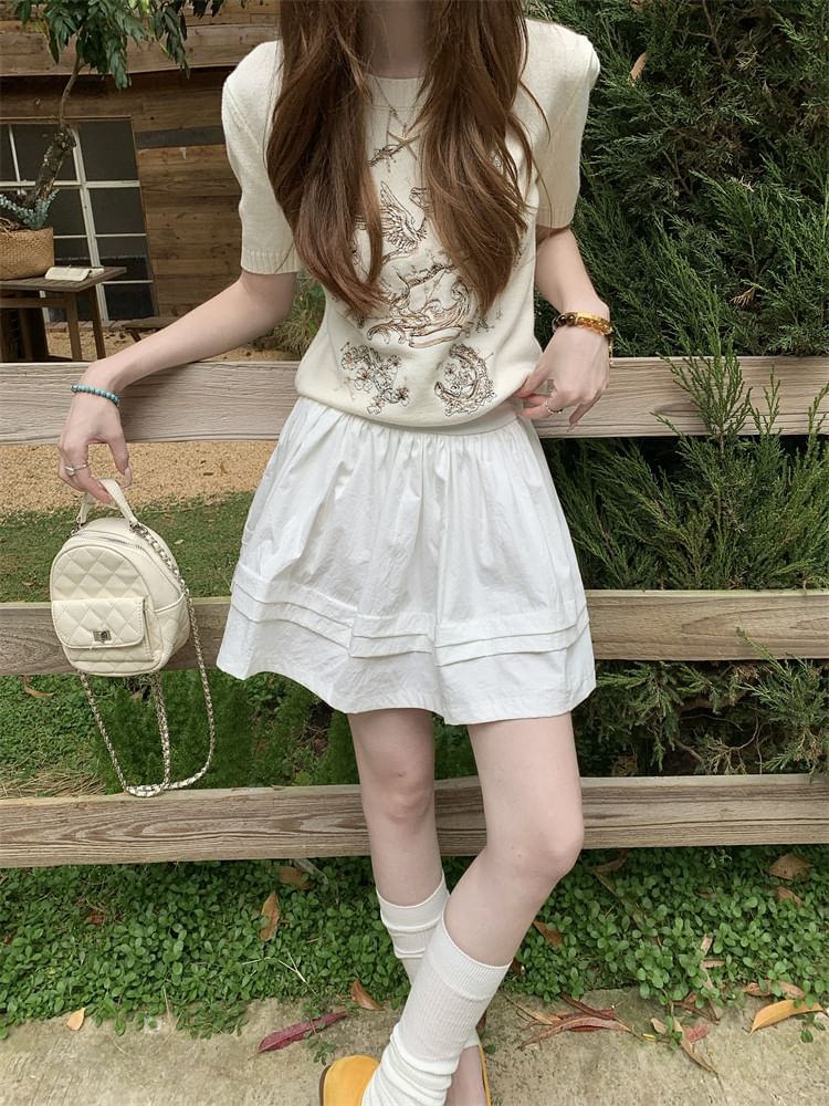 Mid Waist Plain Mini A-Line Skirt
