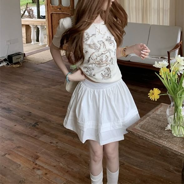 Mid Waist Plain Mini A-Line Skirt