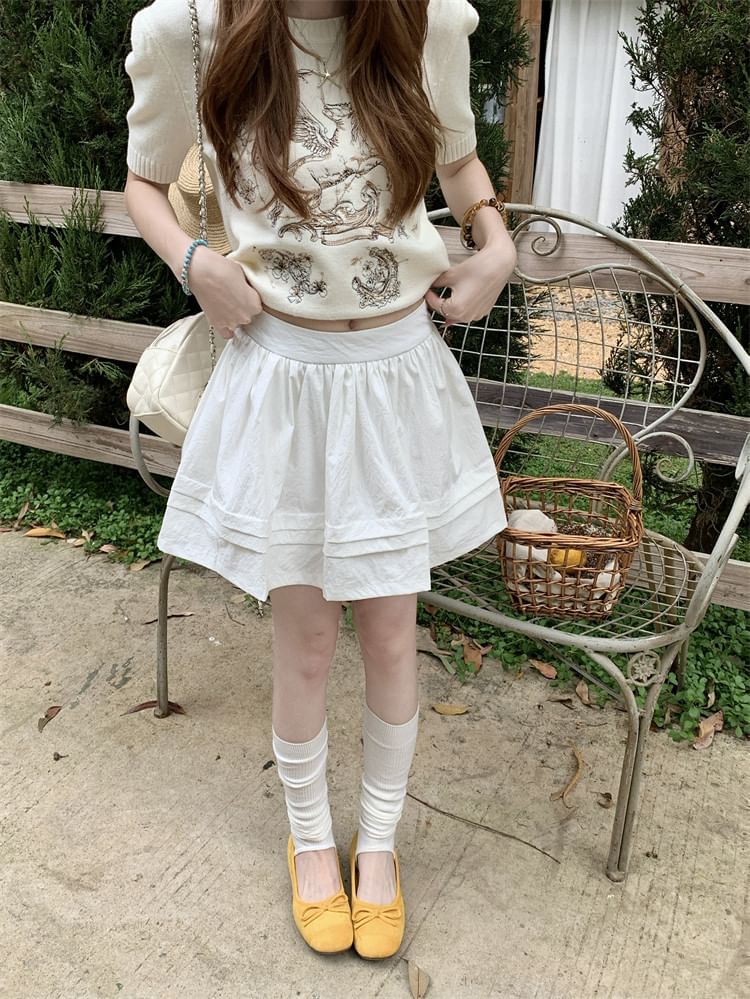 Mid Waist Plain Mini A-Line Skirt