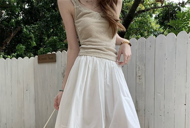 High Waist Plain Midi A-Line Skirt