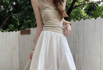 High Waist Plain Midi A-Line Skirt