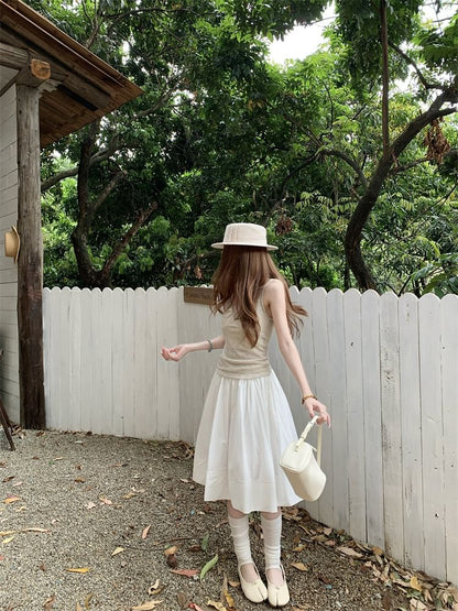 High Waist Plain Midi A-Line Skirt