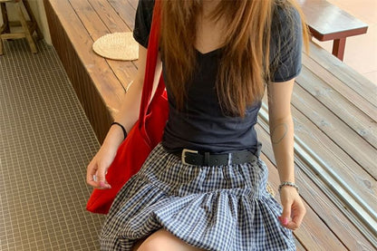 High Waist Plaid Mini A-Line Skirt
