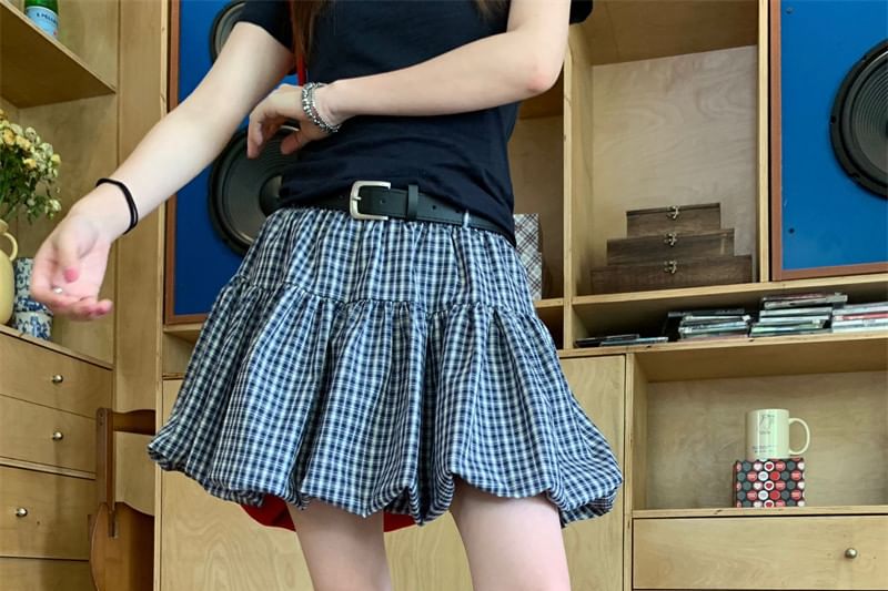 High Waist Plaid Mini A-Line Skirt