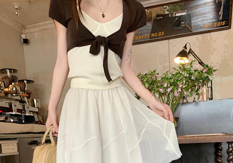 High Waist Contrast Trim Midi A-Line Layered Skirt