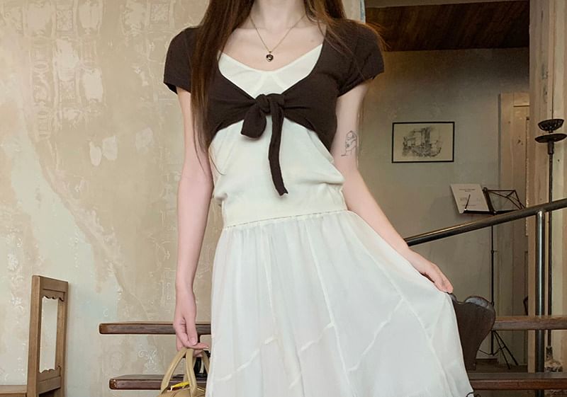 High Waist Contrast Trim Midi A-Line Layered Skirt