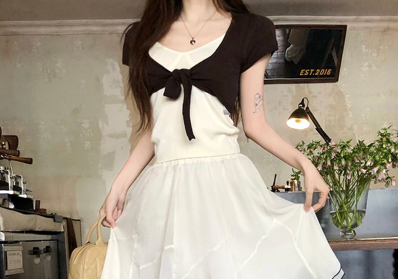 High Waist Contrast Trim Midi A-Line Layered Skirt