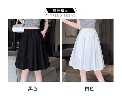 High Waist Plain Pleated A-Line Skirt