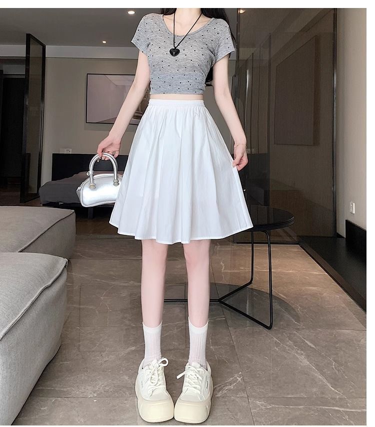 High Waist Plain Pleated A-Line Skirt