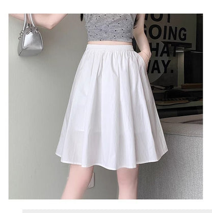 High Waist Plain Pleated A-Line Skirt