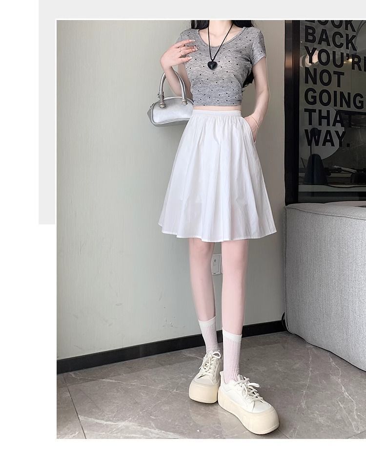 High Waist Plain Pleated A-Line Skirt