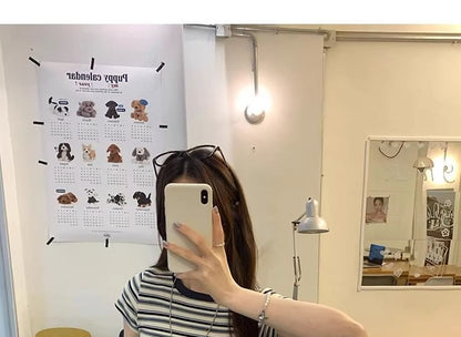 Crew-Neck Striped Short-Sleeve Fitted Tee