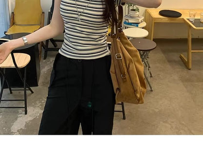 Crew-Neck Striped Short-Sleeve Fitted Tee