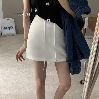 Drawstring Waist Plain Mini Pencil Skirt