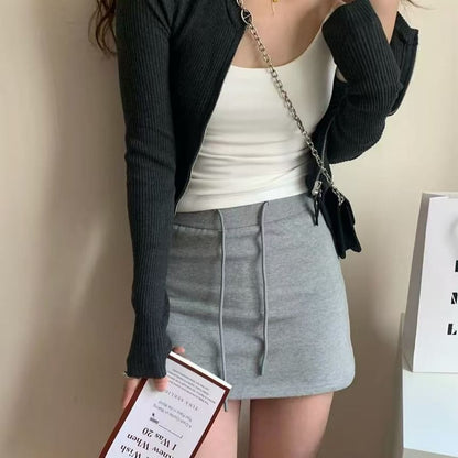 Drawstring Waist Plain Mini Pencil Skirt