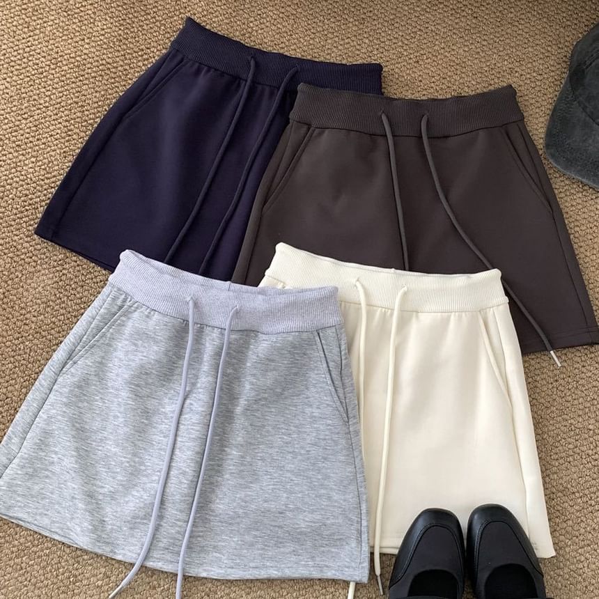 Drawstring Waist Plain Mini Pencil Skirt