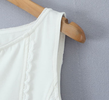 Lace-Trim Plain Button Up Slim-Fit Tank Top