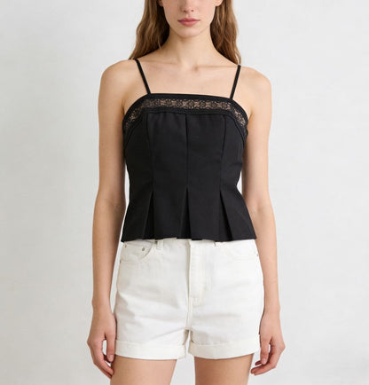 Lace-Trim Plain Slim-Fit Crop Camisole Top