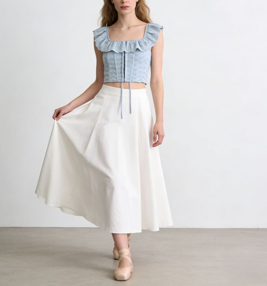 Square-Neck Ruffled-Trim Lace Corset Tank Top