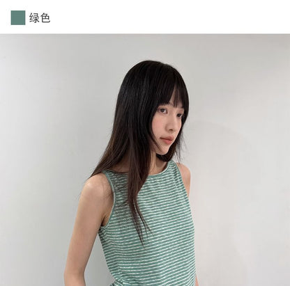 Sleeveless Round Neck Striped Top