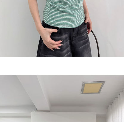 Sleeveless Round Neck Striped Top