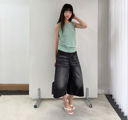 Sleeveless Round Neck Striped Top